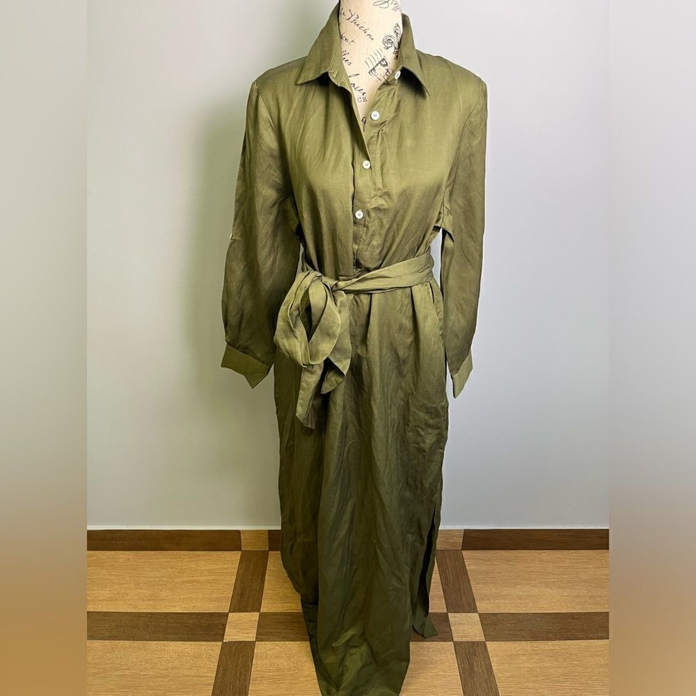Chloe Kristyn Morgan Maxi Length Henley Dress in Olive NWOT Size M